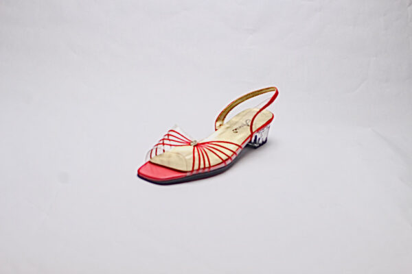 Annie Red Slingback Straps Rhinestone Bow Clear Heel