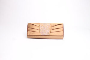 Folded Fabric Rhinestone Clutch/ Beige