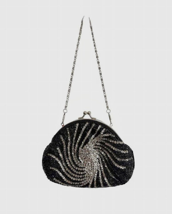 Beaded Spiral Rhinestone Bag/ Black