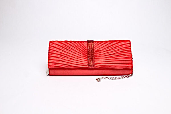 Pleated Rhinestone Clutch/ Red