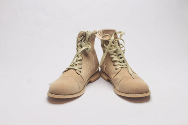 Lace Up Combat Boots With Zipper/ Beige