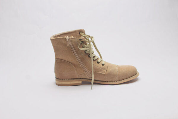 Lace Up Combat Boots With Zipper/ Beige