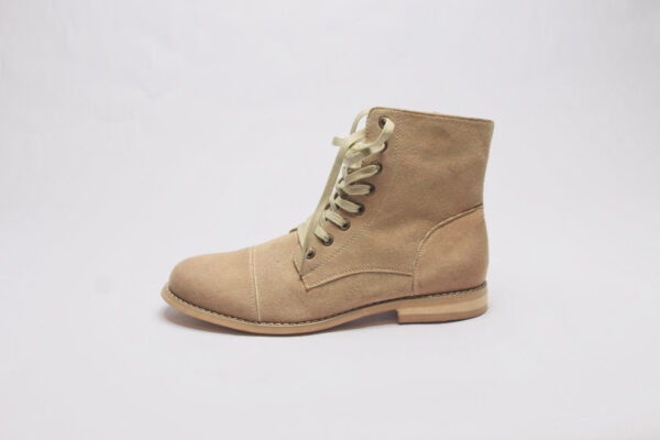 Lace Up Combat Boots With Zipper/ Beige